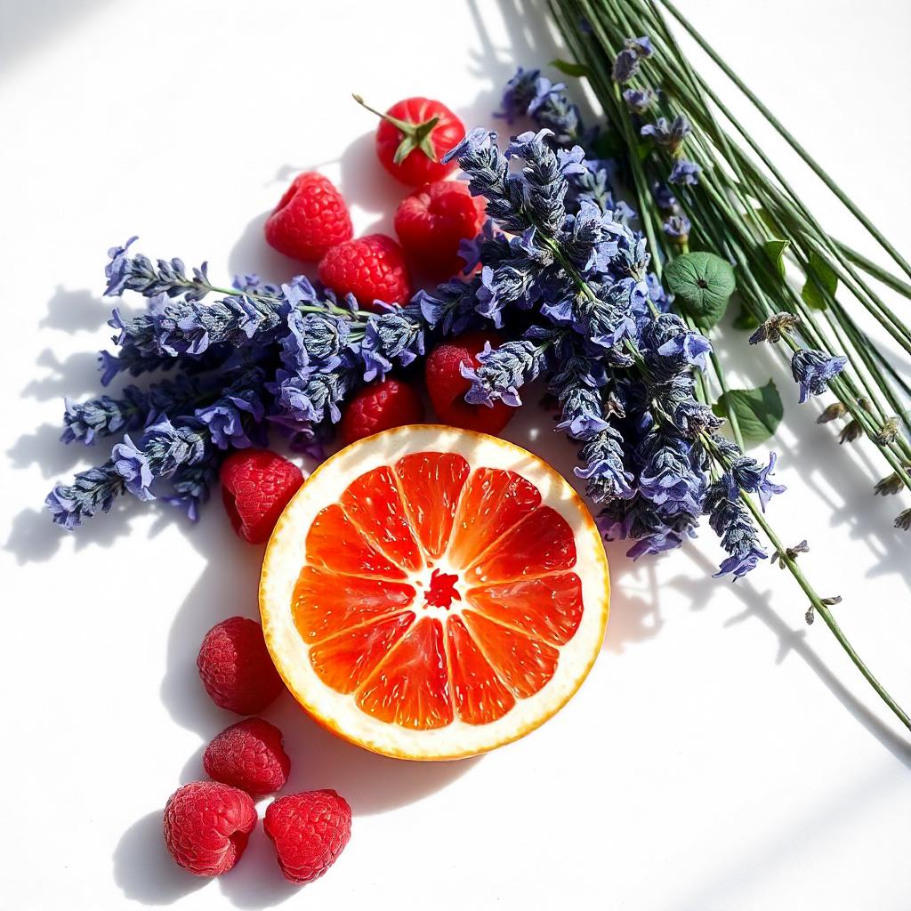 Grapefruit, lavender and raspberry — fresh light fragrance notes