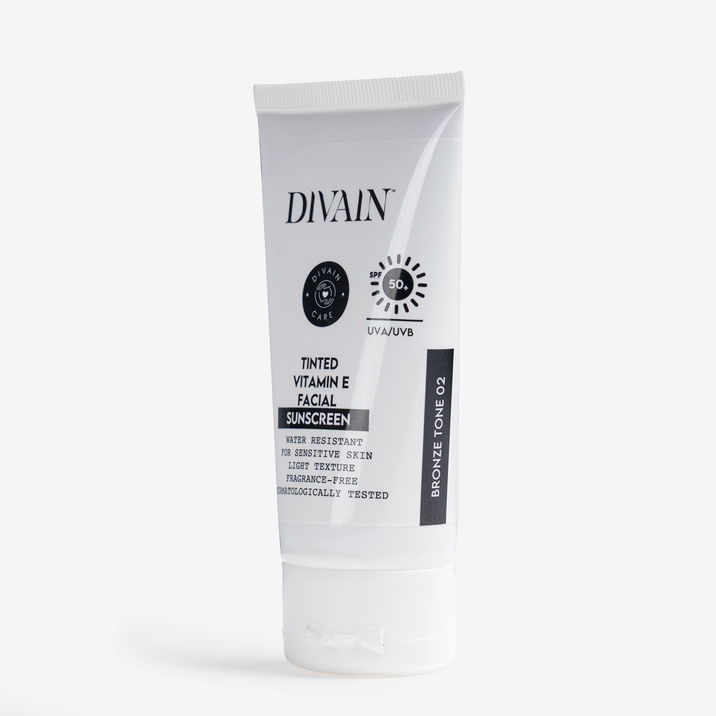 50ml bottle of Divain Care facial sunscreen with dark tint

