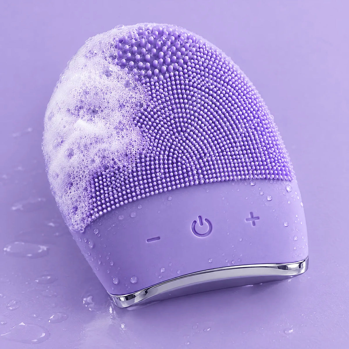 Close-up of the silicone bristles with cleansing foam