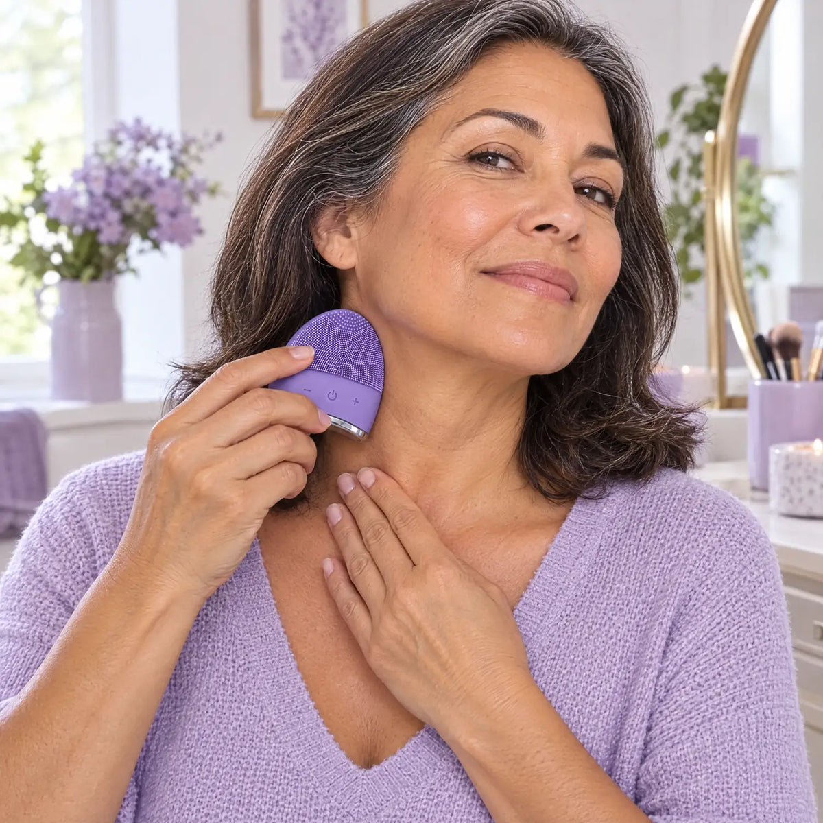 Gentle massage on the neck and jawline
