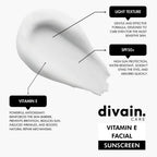 Divain Care facial sunscreen with vitamin E and a light texture for sensitive skin.