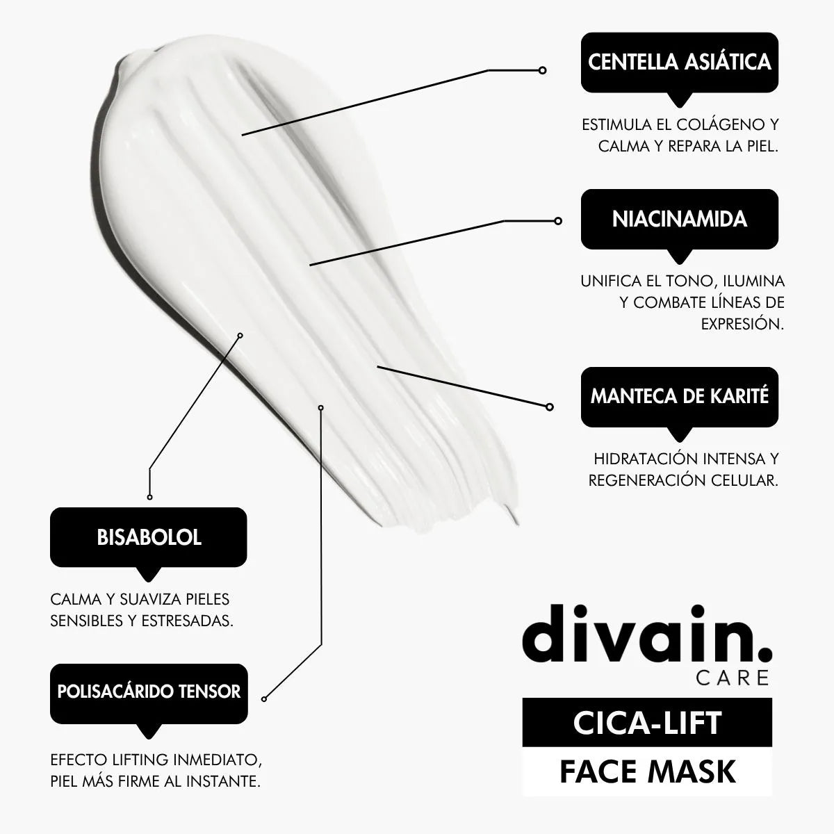 Divain Care Cica-Lift Facial Mask with Centella Asiatica, Niacinamide and Shea Butter