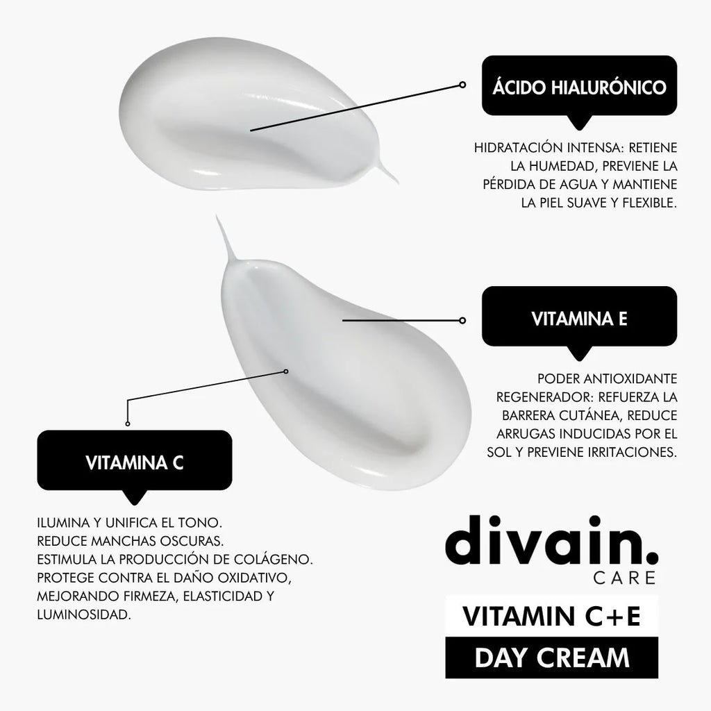 Divain Care Vitamin C+E Facial Day Cream with hyaluronic acid, antioxidants and brightening effect