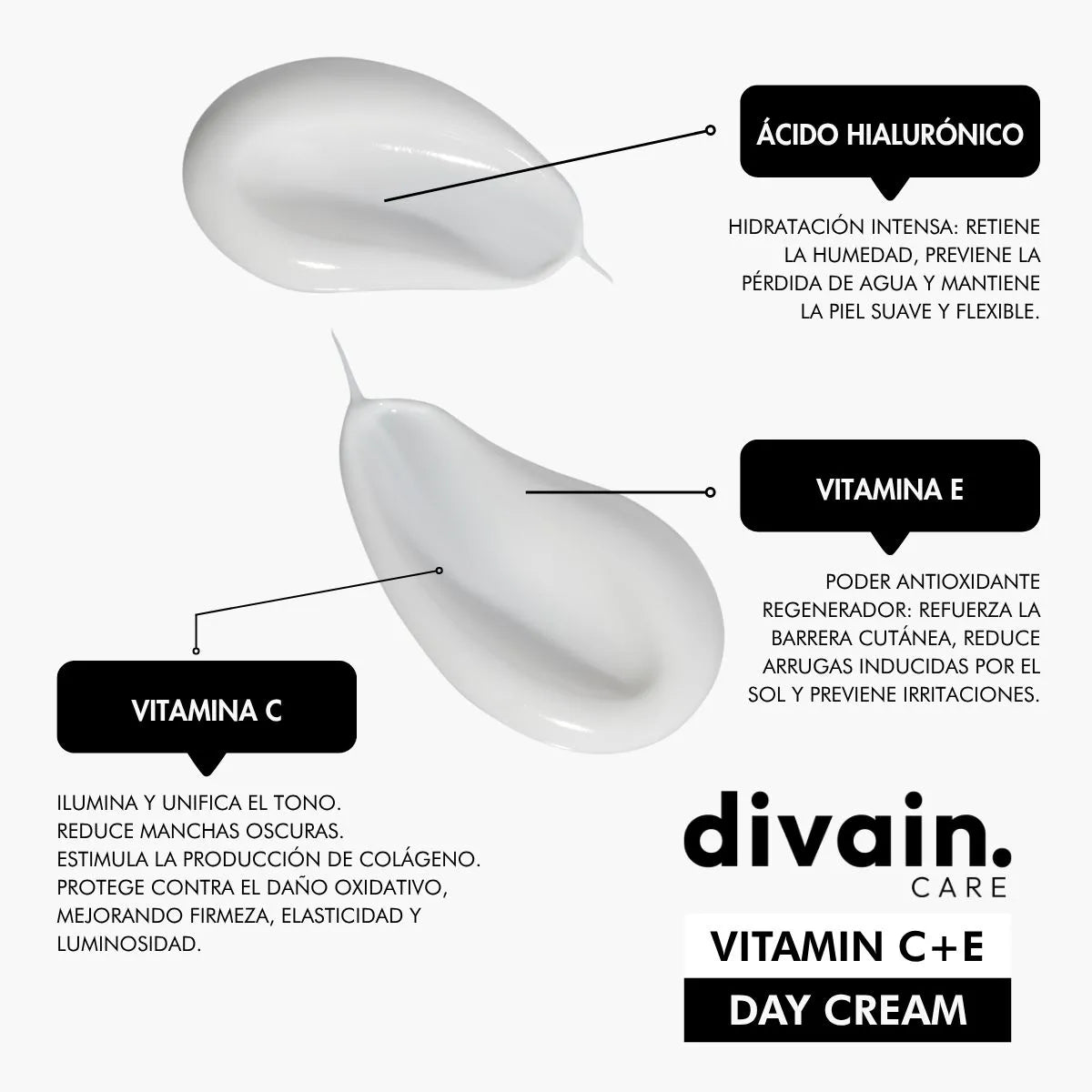 Divain Care Vitamin C+E Facial Day Cream with hyaluronic acid, antioxidants and brightening effect