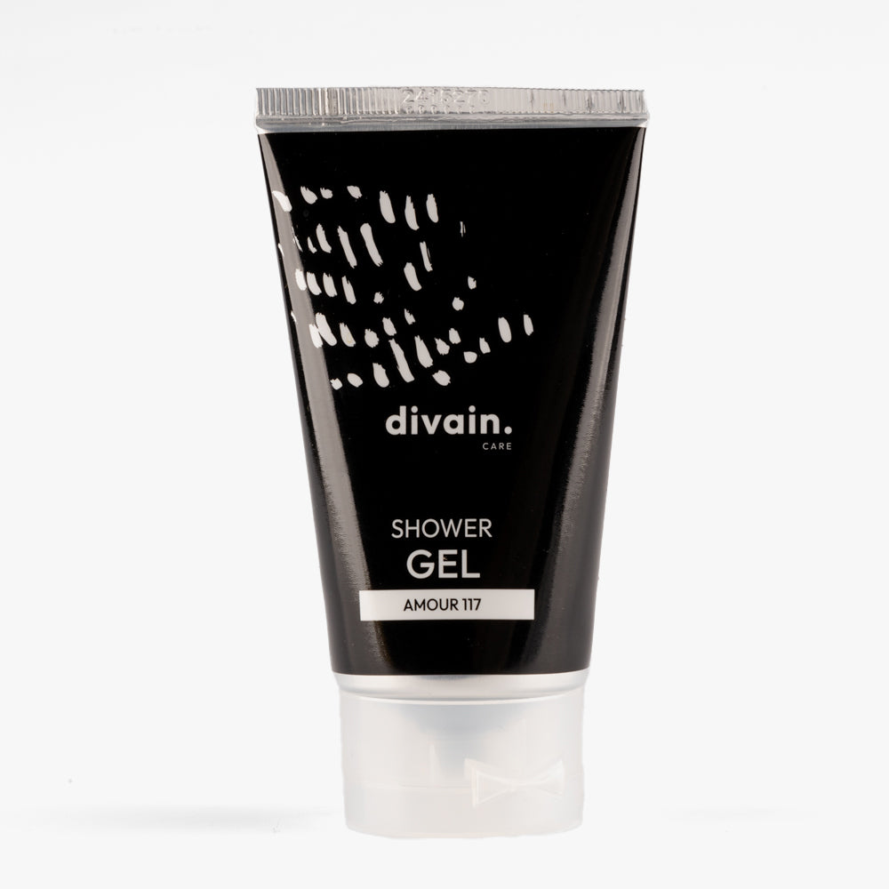 Divain Care shower gel, with black packaging and inspired by the divain 117 perfume.