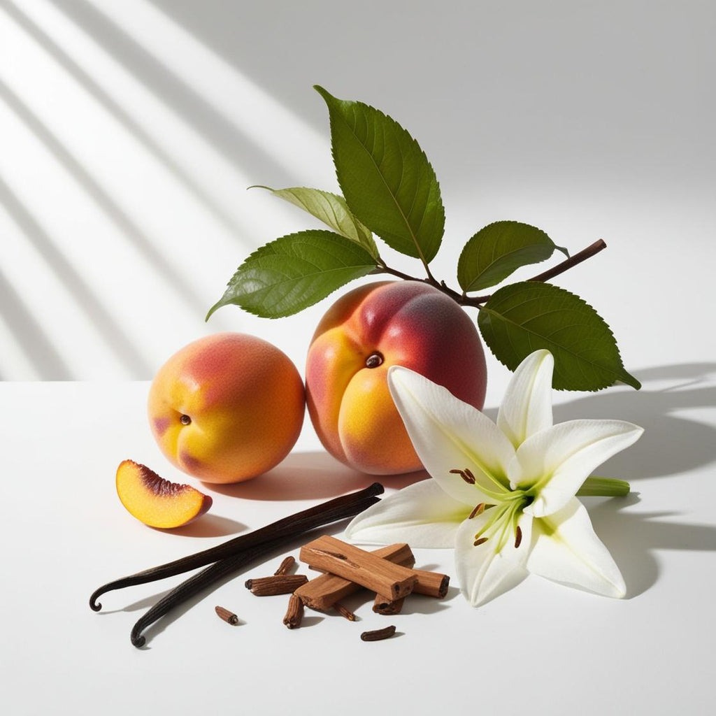 Olfactory notes of peach, white lily, cinnamon and vanilla