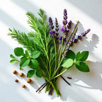 Lavender, thyme and pepper representing the olfactory notes of the perfume.