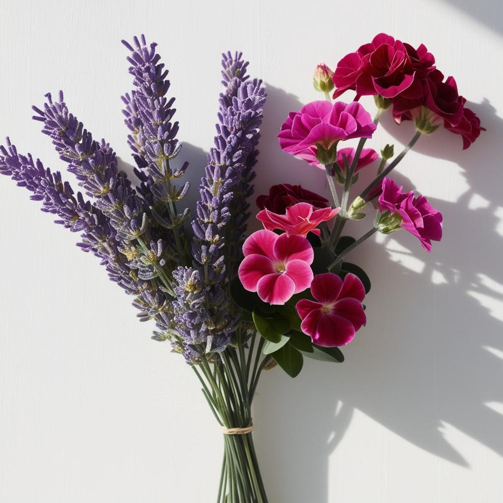 Geranium and lavender representing the olfactory notes of the perfume.
