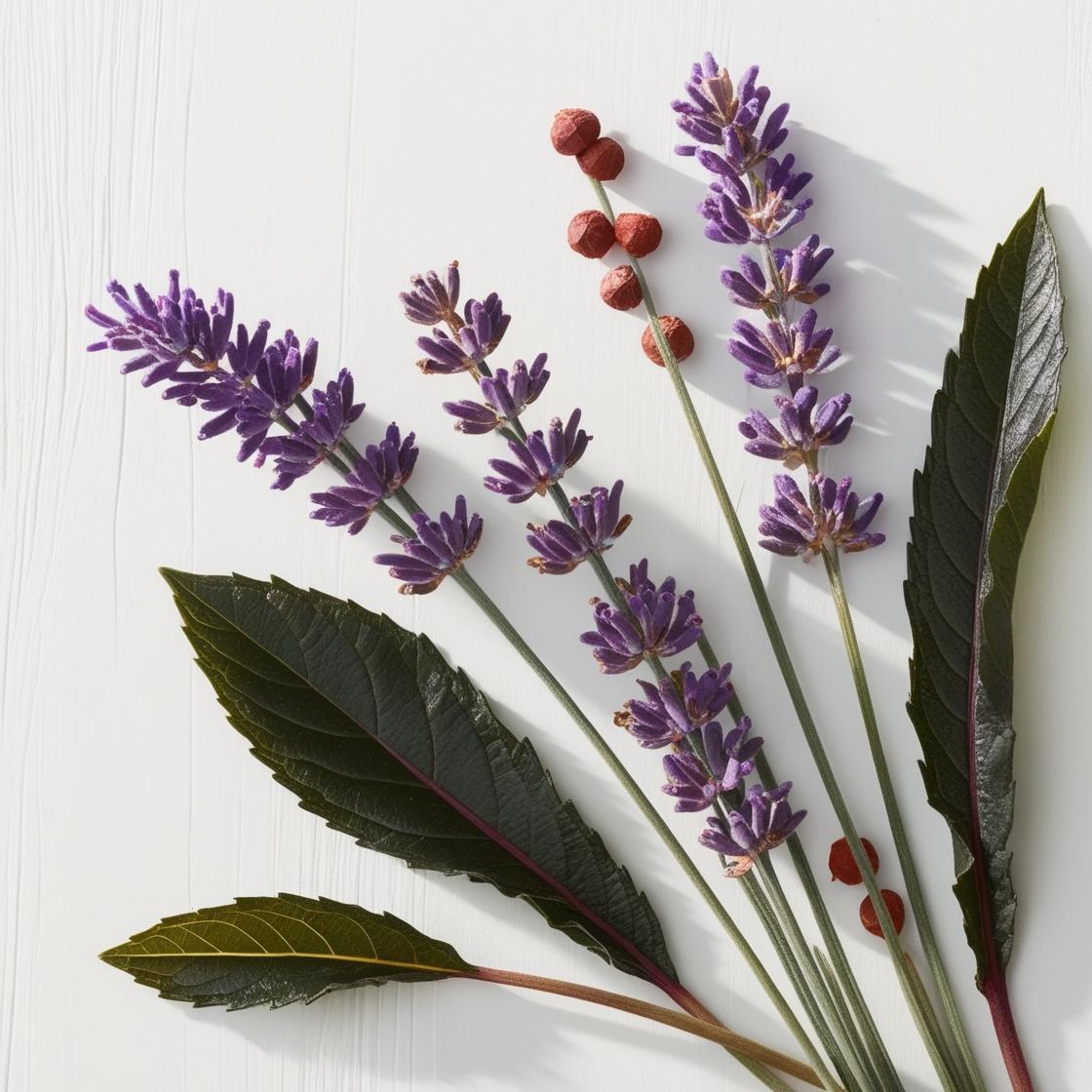 Pink pepper and lavender representing the olfactory notes of the perfume.
