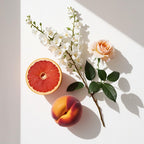 Scent notes of the perfume with juicy grapefruit, peach, white flowers and delicate rose