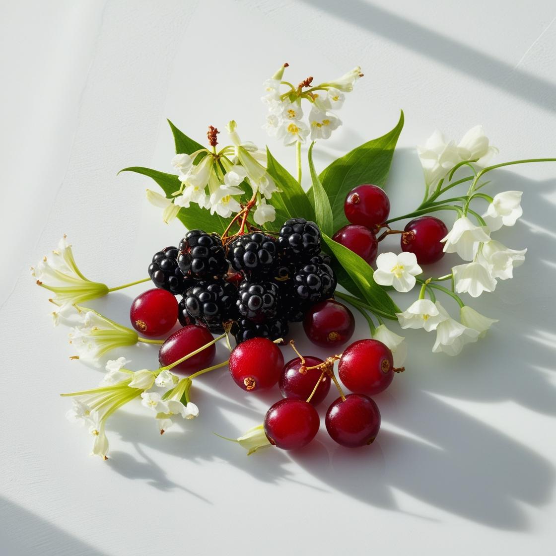 Blackcurrants, red berries and lily represent the olfactory notes of the perfume.