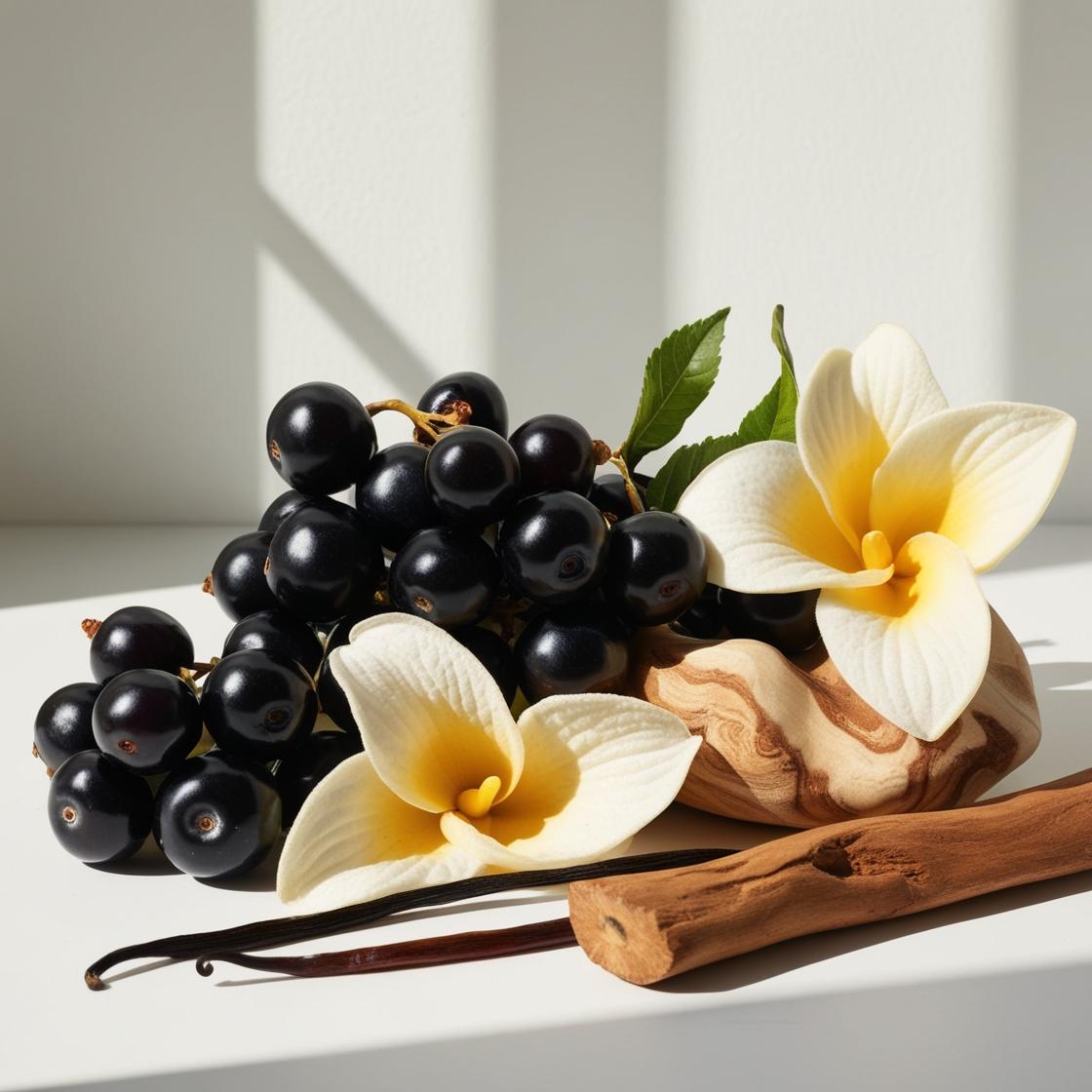 Olfactory notes of the perfume with blackcurrants, creamy vanilla, exotic flowers and a touch of soft wood.
