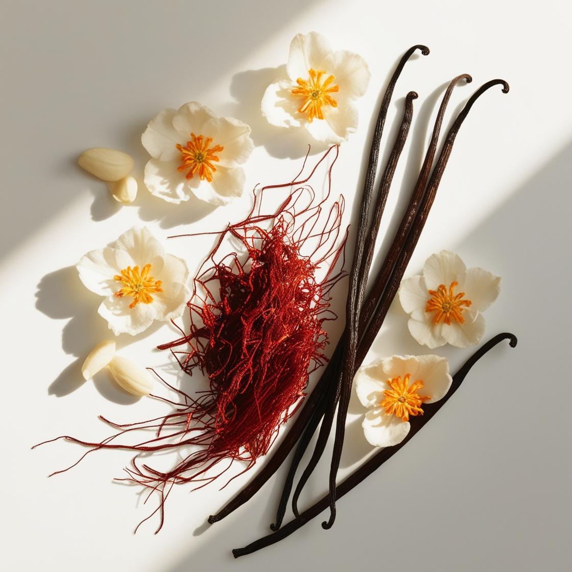 Saffron, vanilla and orange blossom represent the olfactory notes of the perfume.