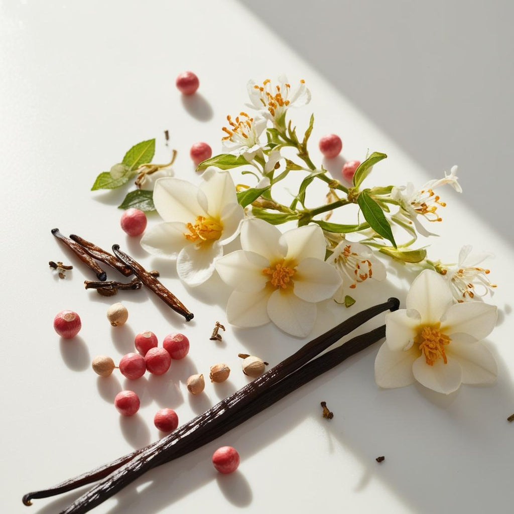 Vanilla, orange blossom and pink pepper represent the olfactory notes of the perfume.