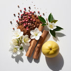 Pink pepper, jasmine and cedar representing the olfactory notes of the perfume.