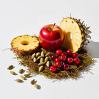 Olfactory notes of the perfume with juicy pineapple, crisp apple, red berries and a spicy touch of cardamom.