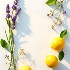 Lemon and lavender representing the olfactory notes of the perfume.