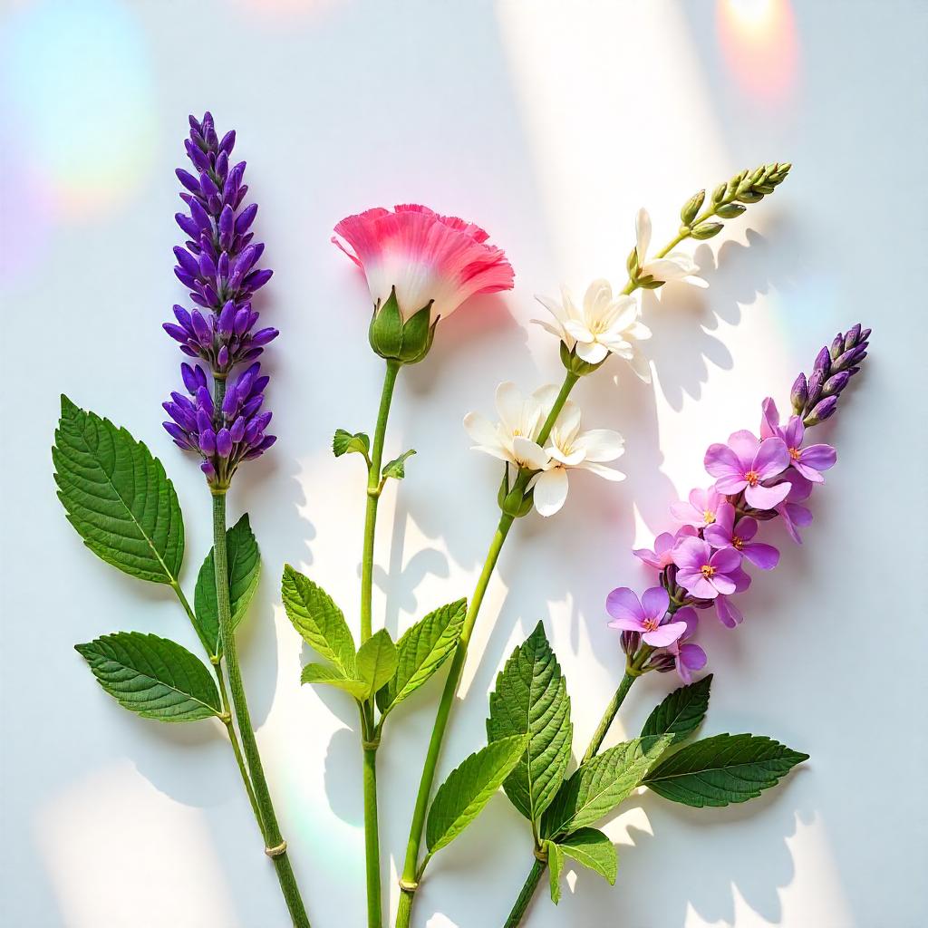 Lavender and violet representing the olfactory notes of the perfume.