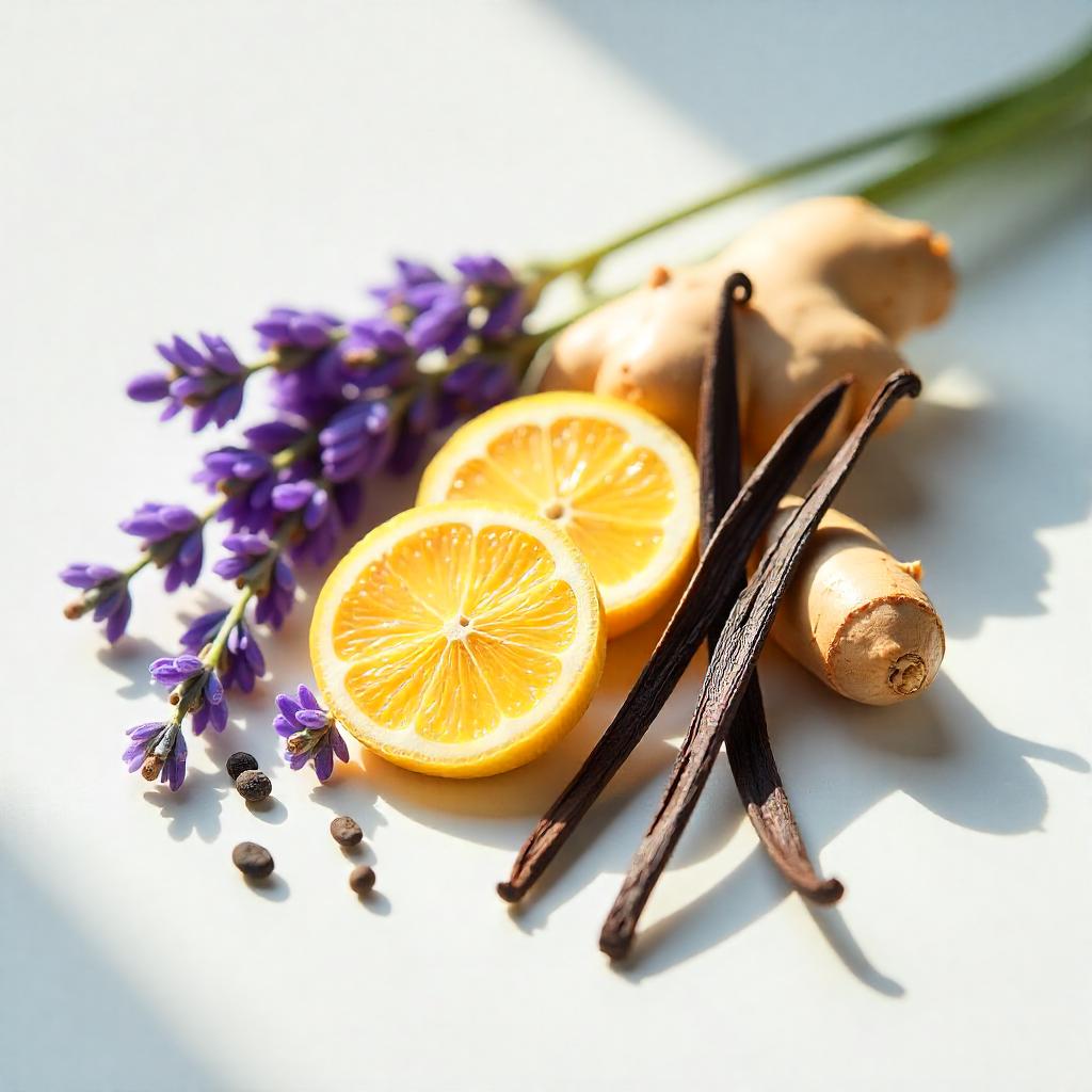 Lemon and cyclamen representing the olfactory notes of the perfume.