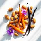 Orange chili, violet and vanilla representing the olfactory notes of the perfume.