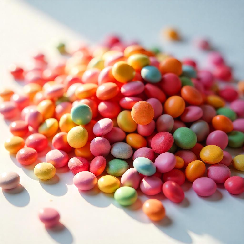 Candies representing the olfactory notes of the perfume.