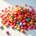 Candies representing the olfactory notes of the perfume.