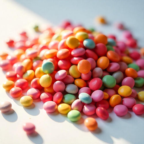 Candies representing the olfactory notes of the perfume.