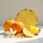 Pineapple, orange, lemon, cardamom and jasmine representing the olfactory notes of the perfume.