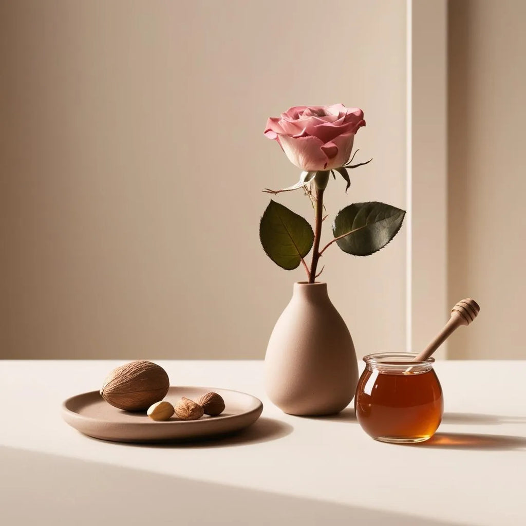 Sweet floral aromatic accord with rose, dried fruit and honey