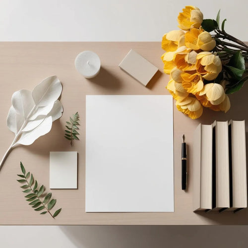 Floral and fresh olfactory inspiration with yellow flowers, green leaves and minimalist decorative elements