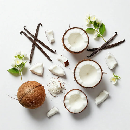 Sweet and creamy olfactory notes with coconut, vanilla and white flowers