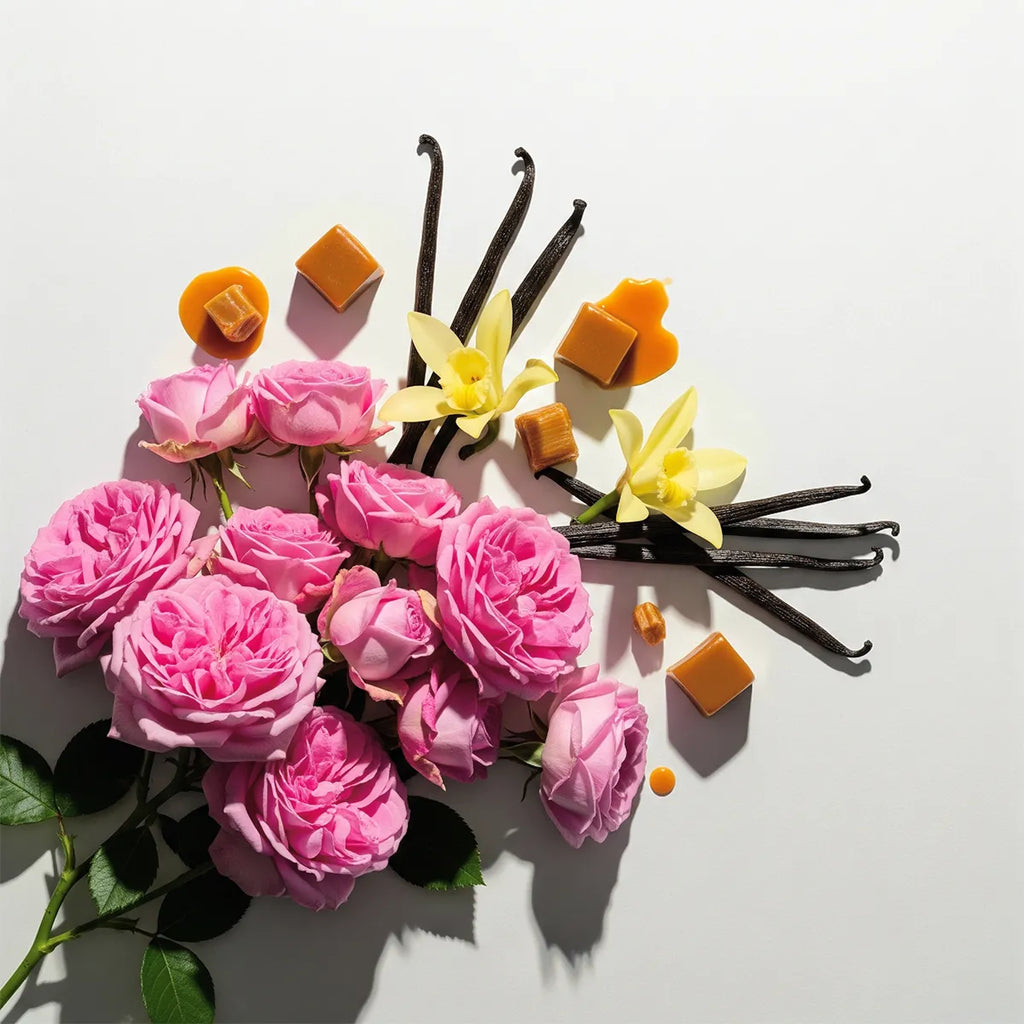 Sweet floral scent notes with rose, vanilla and caramel