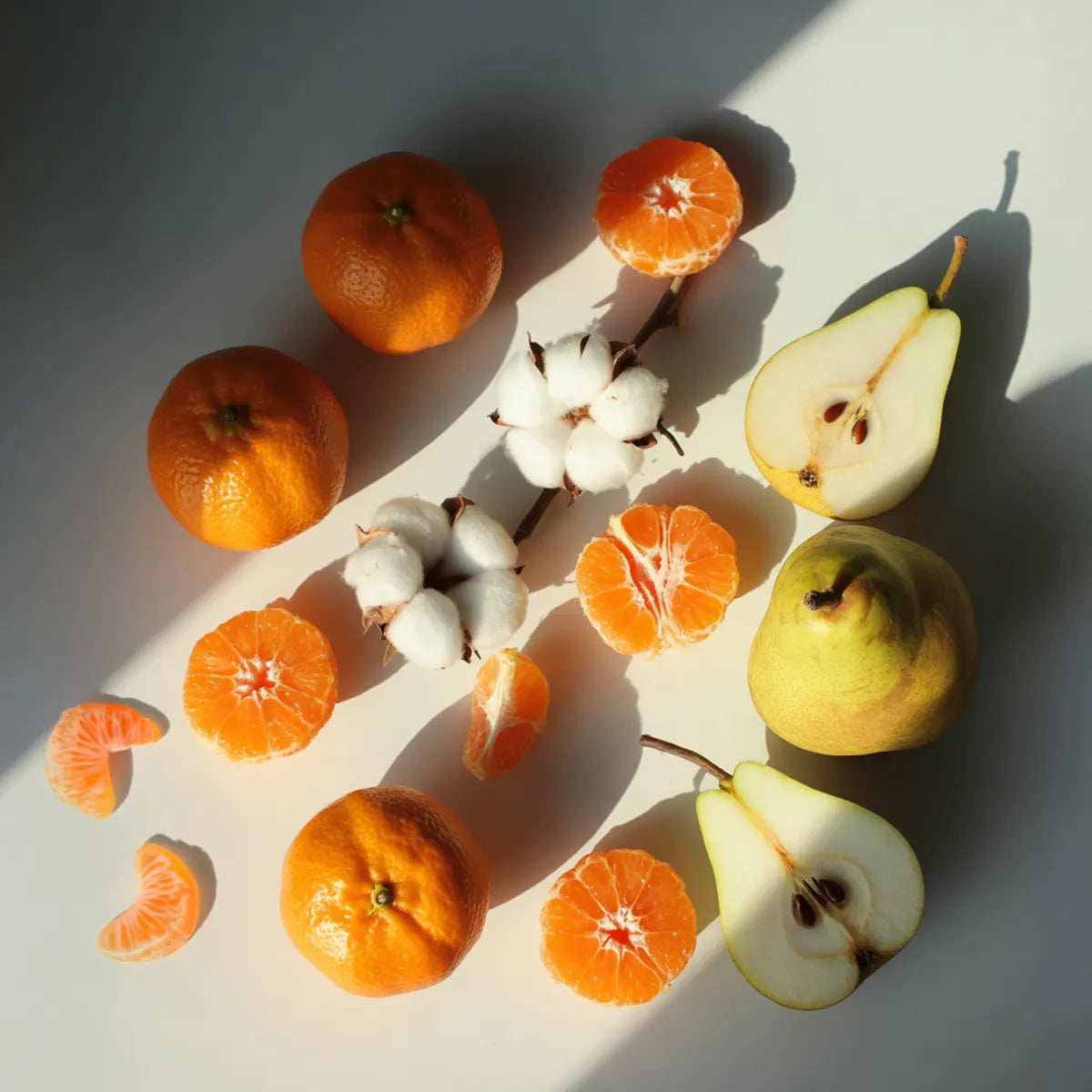 Soft, fruity fragrance notes with mandarin, pear, and cotton