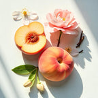 Peach, calendula and jasmine representing the olfactory notes of the perfume.