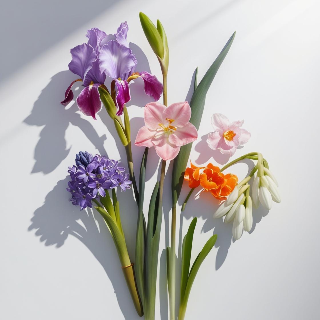 Orange blossom, iris and hyacinth representing the olfactory notes of the perfume.