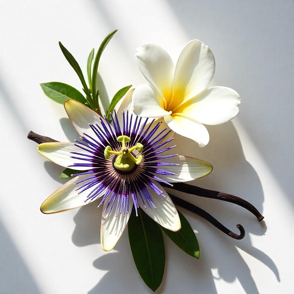 Passionflower and jasmine representing the olfactory notes of the perfume.