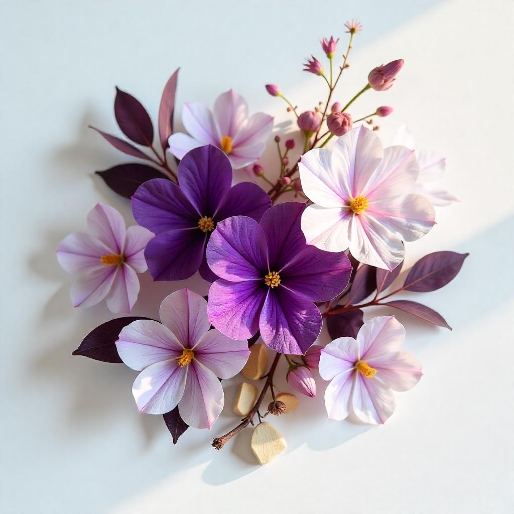 Bouquet of violets and gardenias representing the olfactory notes of the perfume.