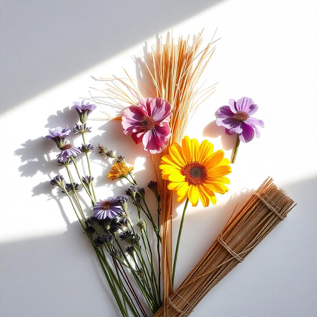 Hay, grain and calendula representing the olfactory notes of the perfume.