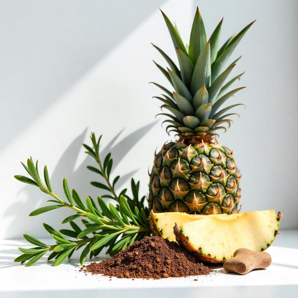 Pineapple and rosemary representing the olfactory notes of the perfume.