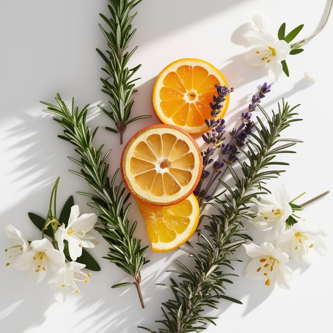 Citrus fruits, jasmine, lavender and rosemary represent the olfactory notes of the perfume.