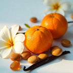 Mandarin, jasmine, amber and vanilla representing the olfactory notes of the perfume.