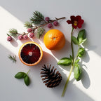 Orange, pineapple, geranium and basil representing the olfactory notes of the perfume.