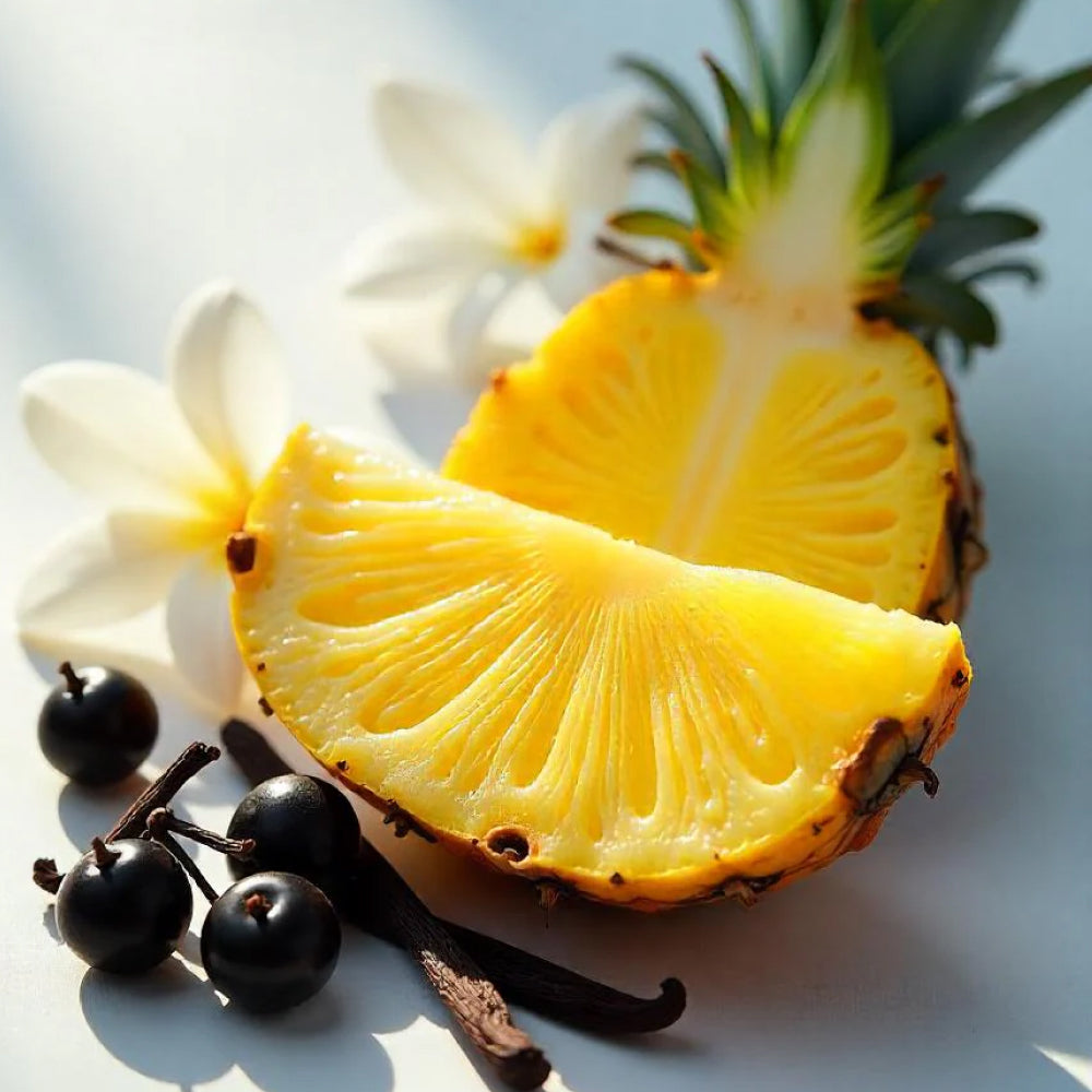 Pineapple, blackcurrants and vanilla represent the olfactory notes of the perfume.