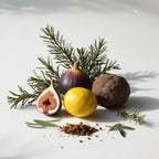Fig, lemon and truffle representing the olfactory notes of the perfume.