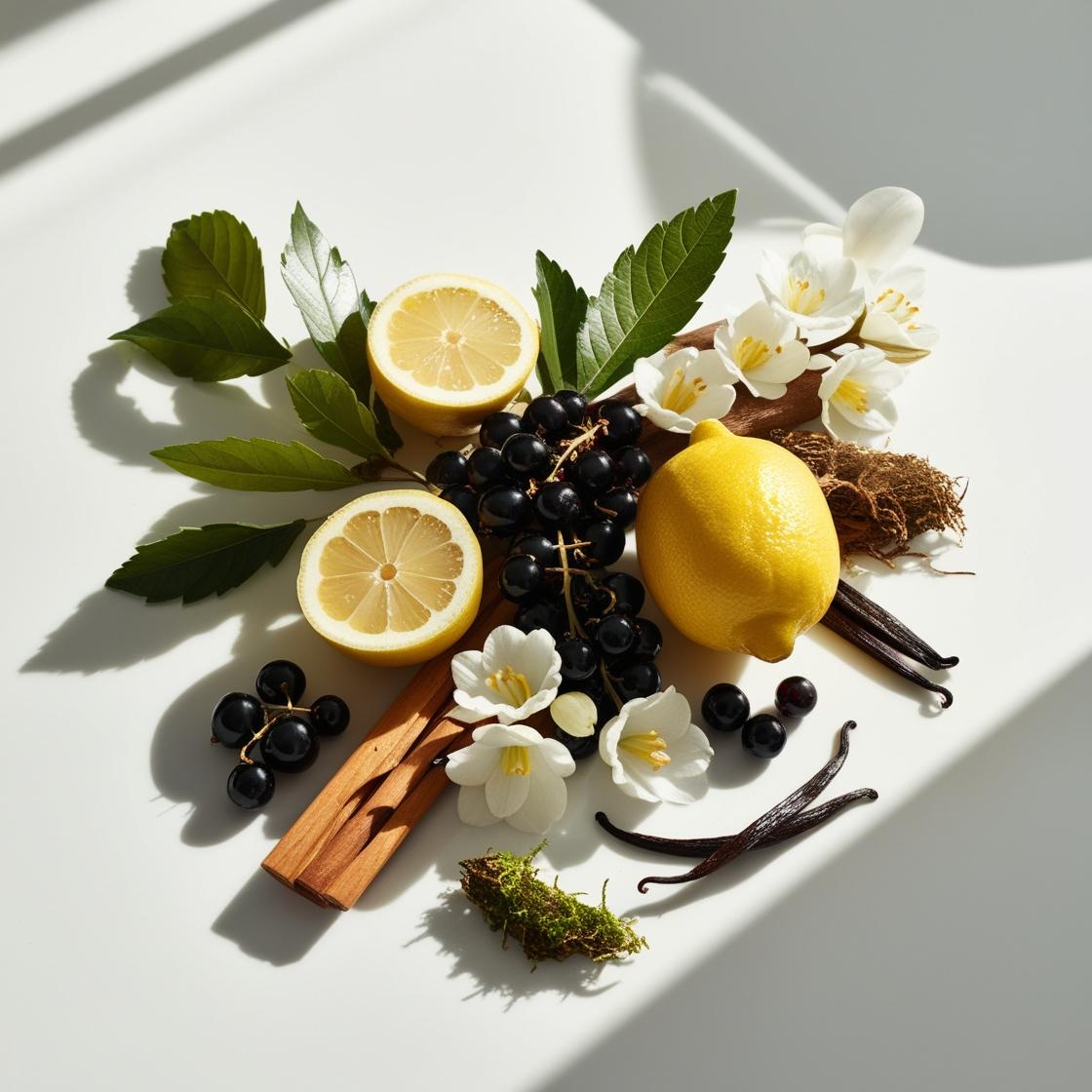 Lemon, blackcurrants and moss represent the olfactory notes of the perfume.