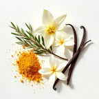 Lily and vanilla representing the olfactory notes of the perfume.