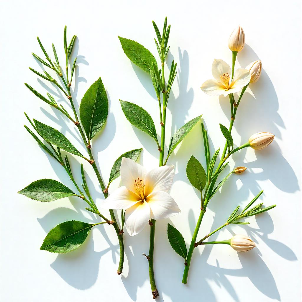 Jasmine and fig leaf representing the olfactory notes of the perfume.