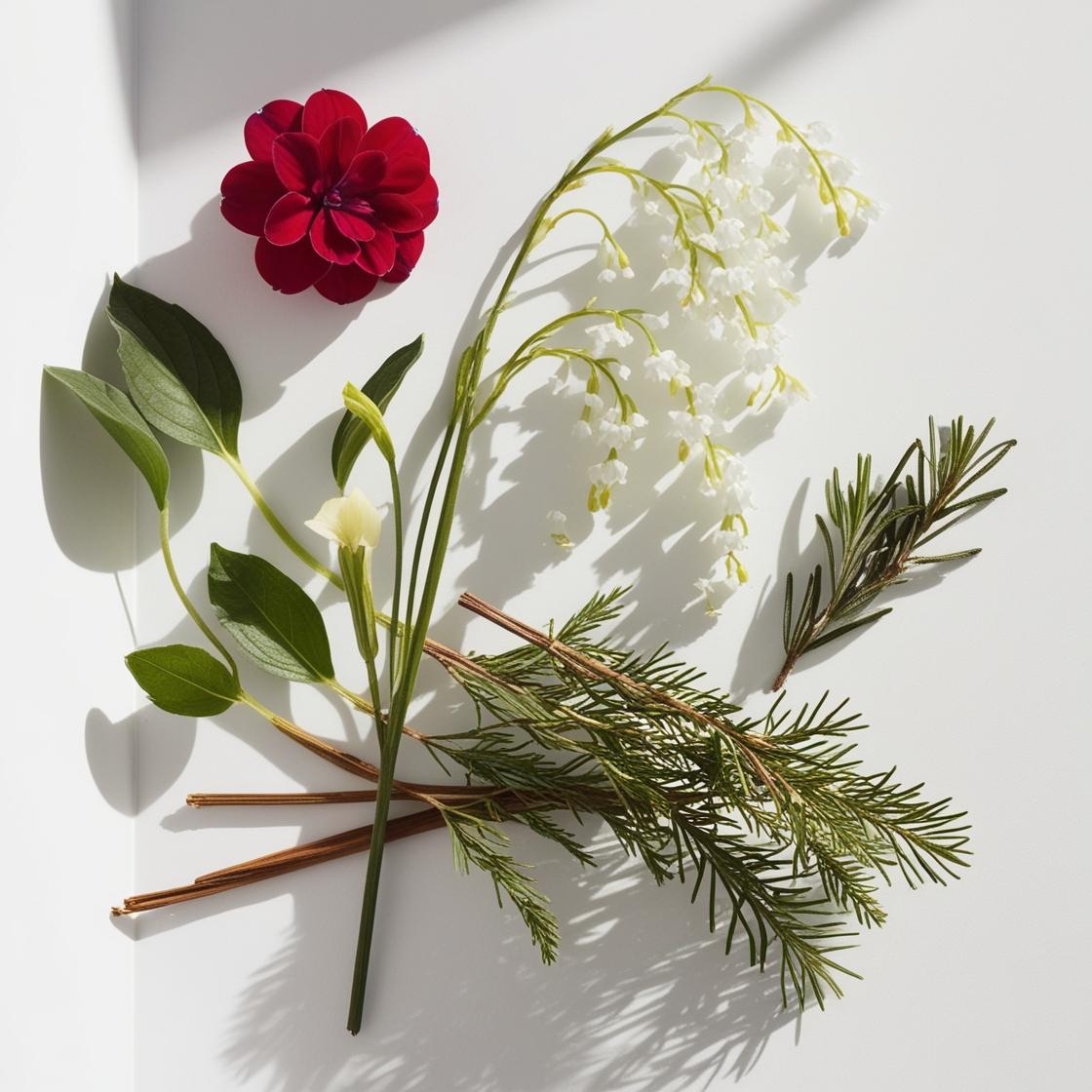 Cypress, vetiver, musk and vanilla representing the olfactory notes of the perfume.