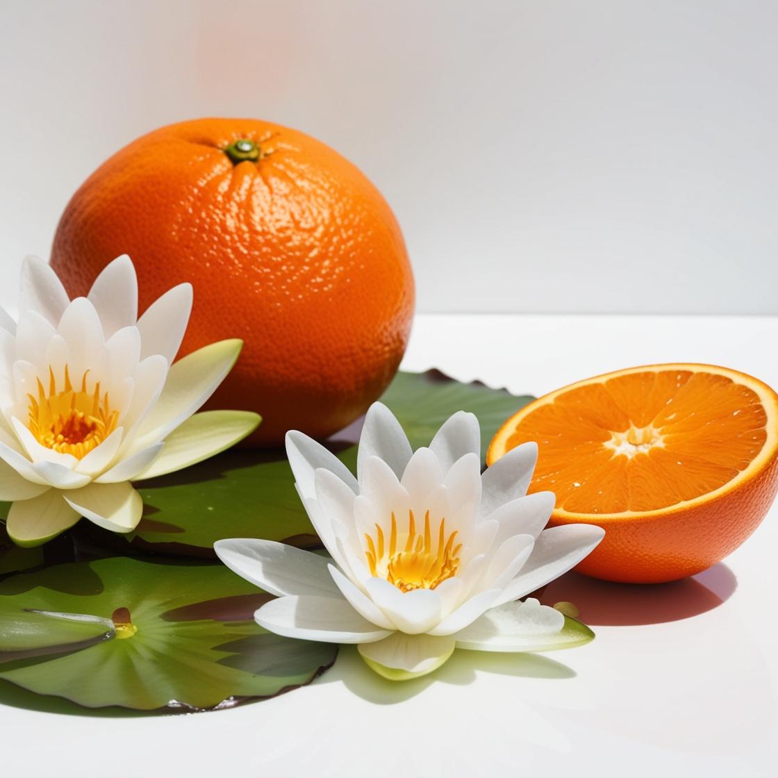 Orange and white water lily representing the olfactory notes of the perfume.