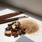 Incense, musk and oud representing the olfactory notes of the perfume.